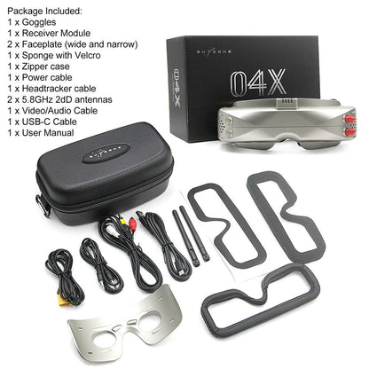 Skyzone SKY04X goggles and included accessories
