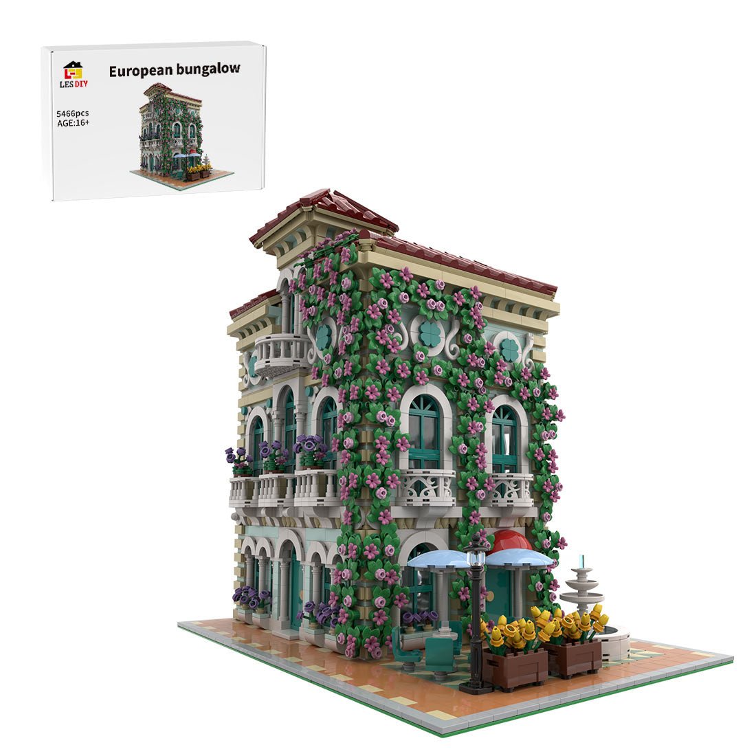 Detailed LesDiy modular European building made from compatible bricks